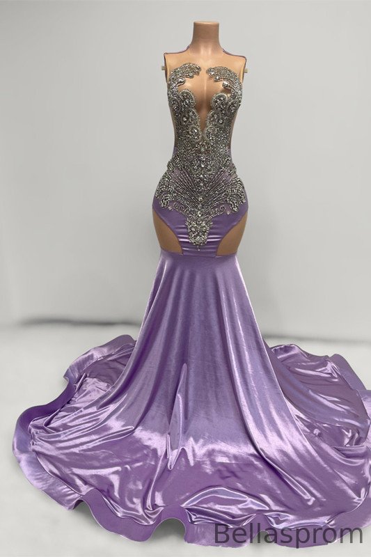 Bellasprom Lilac Scoop Sleeveless Mermaid Prom Dress With Beadings Crystals Online Bellasprom