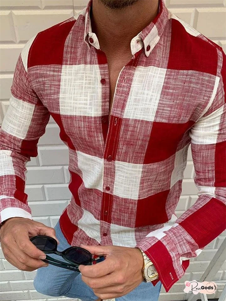 Men's Shirt Button Up Shirt Summer Shirt Plaid Shirt Black Red Blue Long Sleeve Plaid / Check Collar Turndown Casual Daily Button-Down Clothing Apparel Fashion Casual Breathable Comfortable