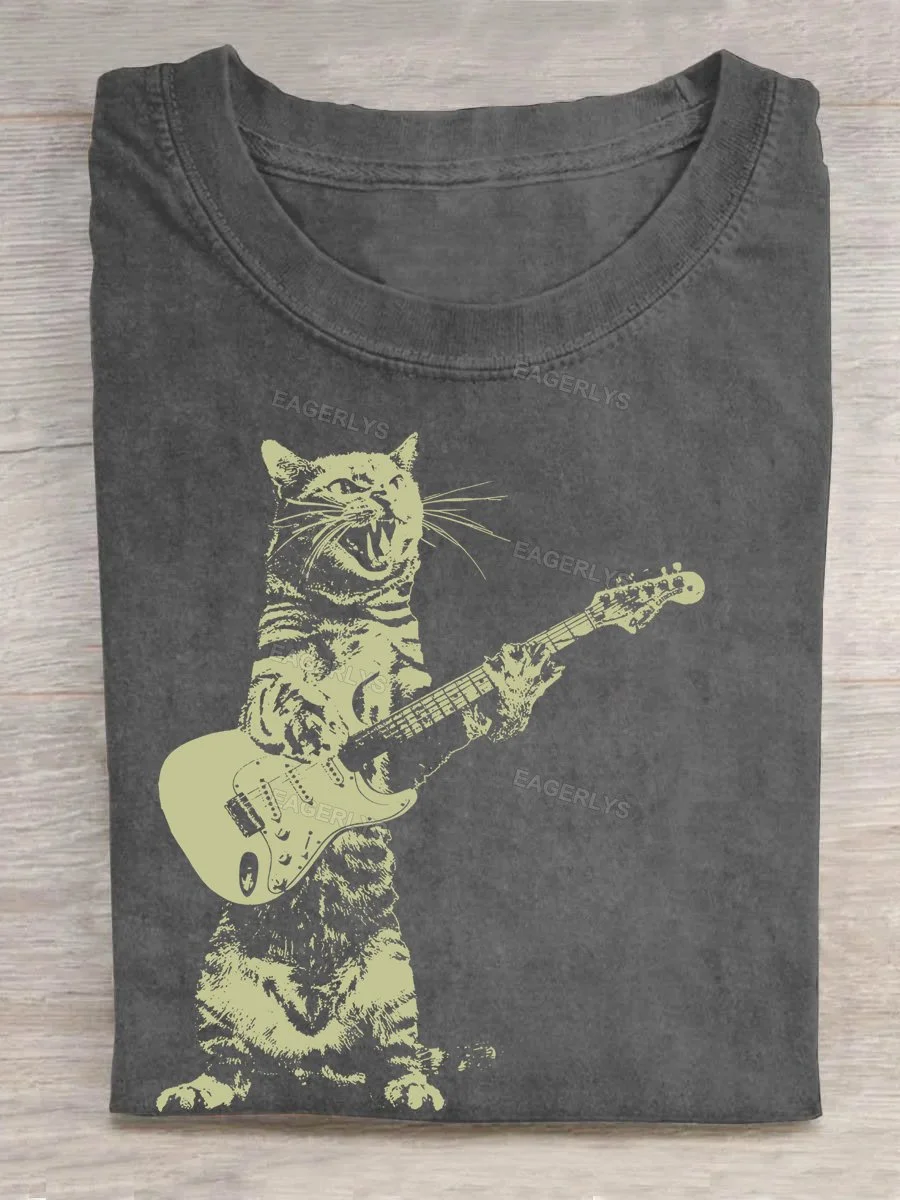 Eagerlys Cat Playing Guitar T-shirt Eagerlys