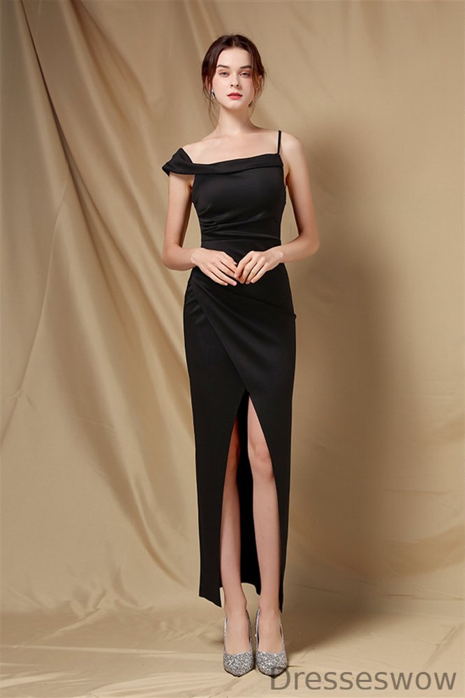 Dresseswow Off-the-Shoulder Front Slit Evening Dress Long Pleated YE0087