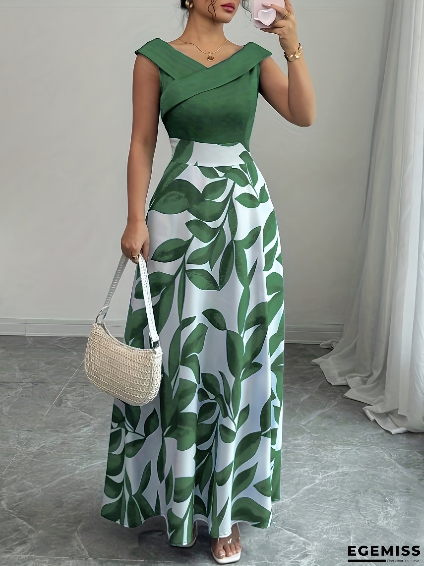 Women's Elegant Sleeveless V-Neck Maxi dress - Royal Blue Floral print, A-Line Formal & Casual Dresses for Parties, Office, Everyday Outfits - Machine Washable Non-Stretchy Fabric, Party Attire, Smooth Texture | EGEMISS