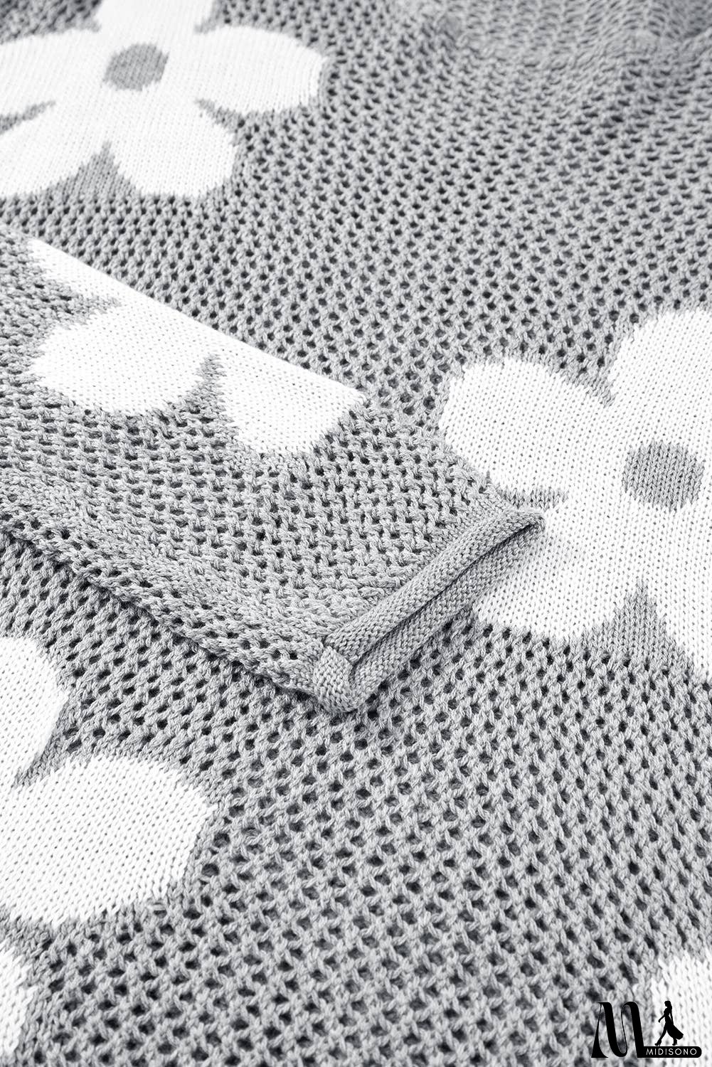 Big Flower Hollowed Knit Drop Shoulder Sweater