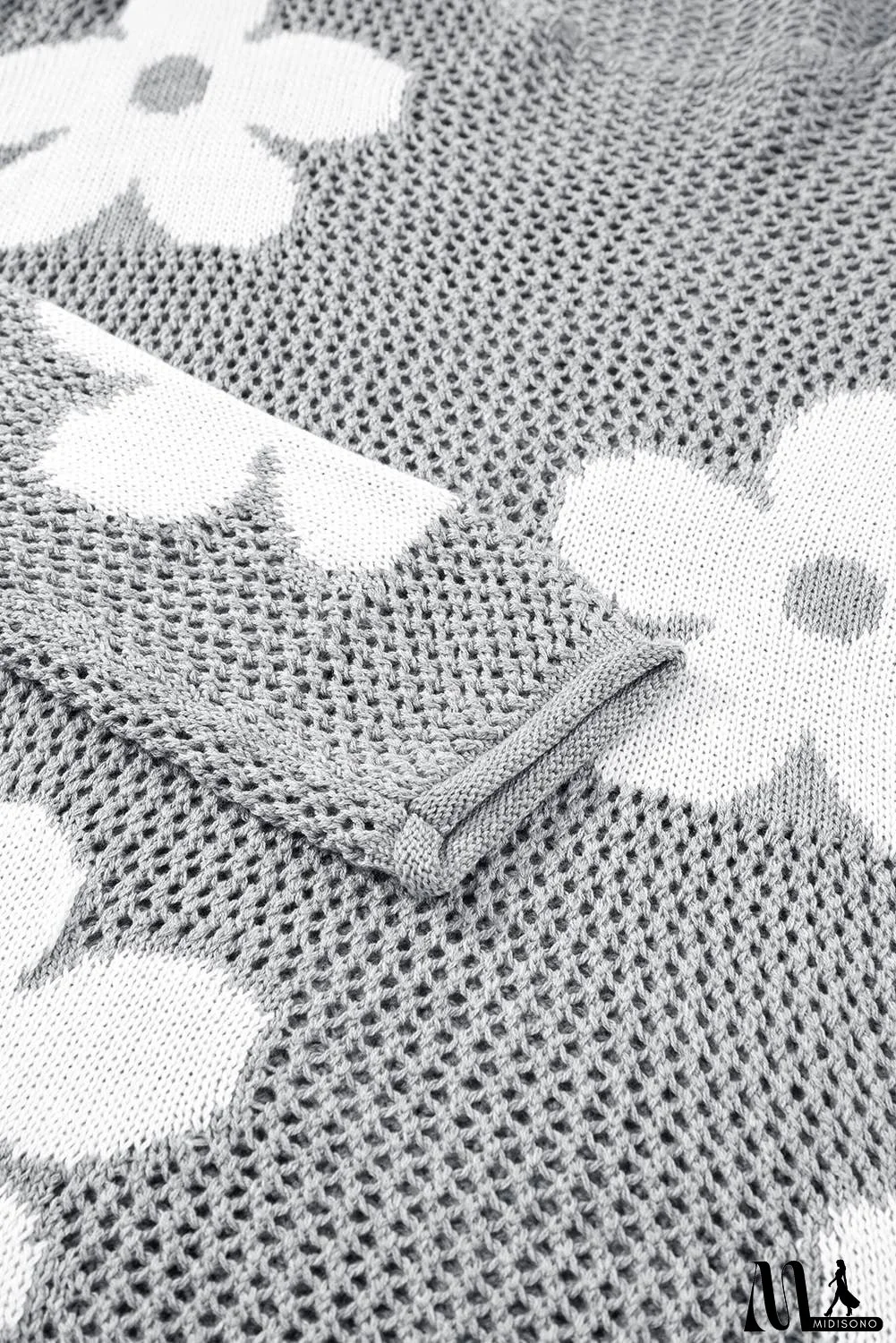 Big Flower Hollowed Knit Drop Shoulder Sweater