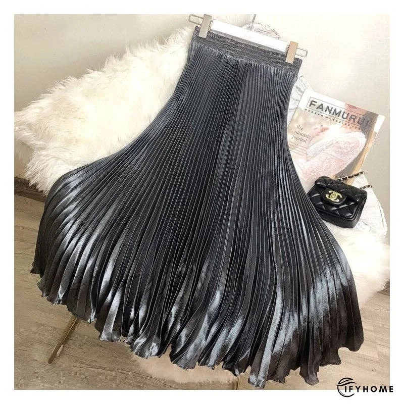 Bright Reflective Satin Pleated Mermaid Skirt Half Skirt | IFYHOME