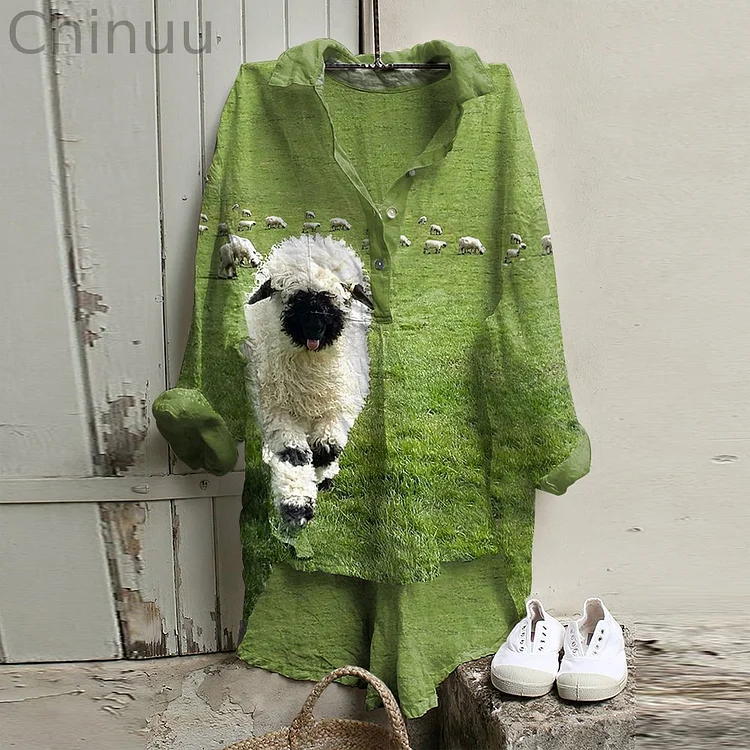 Greetings From The Stray Sheep Graphic Linen Blend High Low Tunic