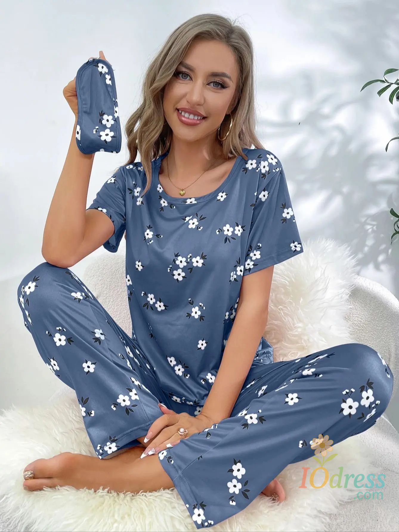 IO Dress New women's home wear short sleeve trousers pajamas love pattern casual and comfortable