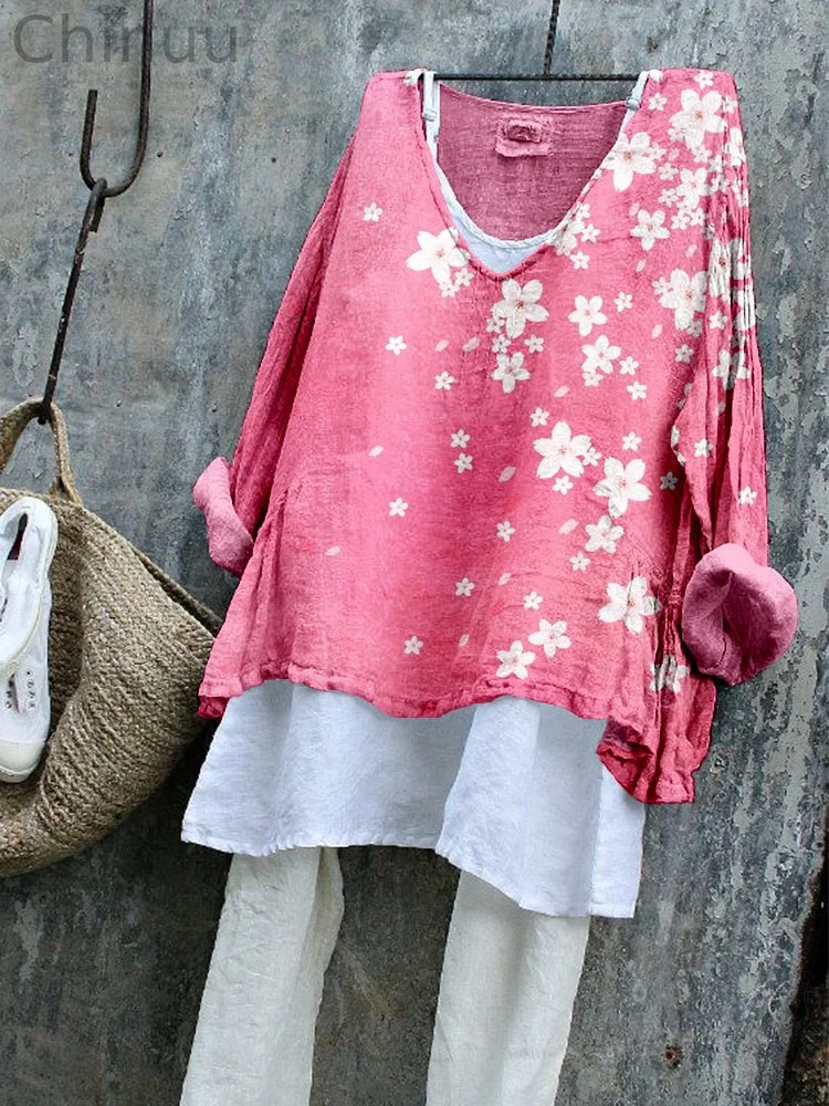 Falling Cherry Blossoms Japanese Art Flowy Tunic
