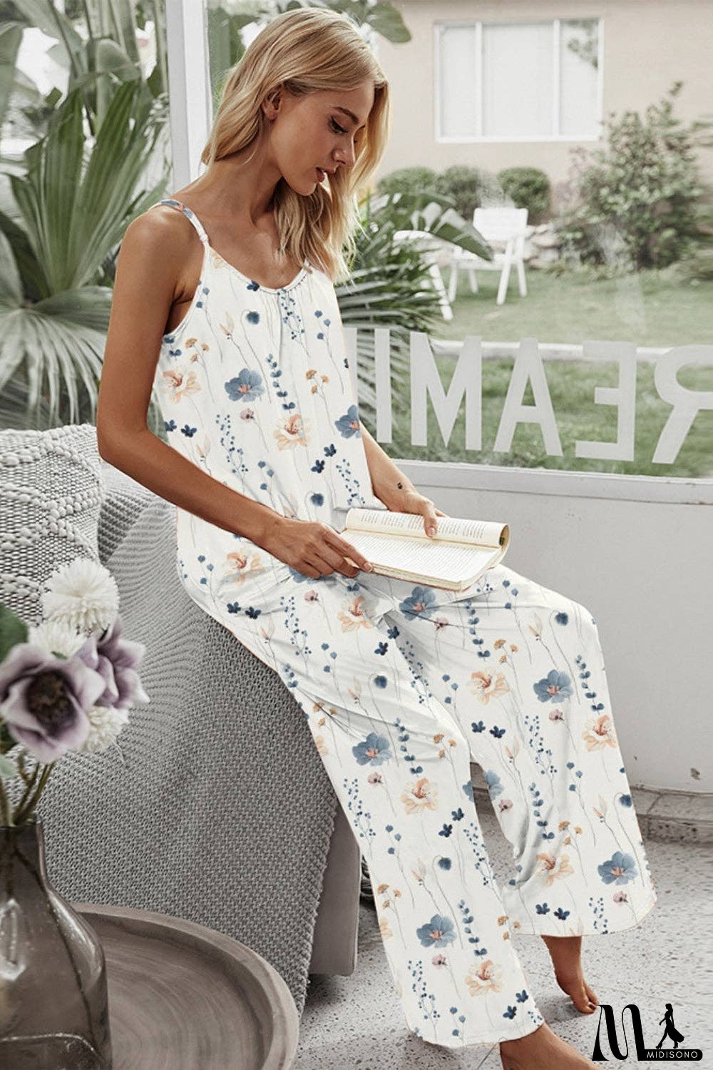 Printed Spaghetti Strap Jumpsuit - Pocketed Feature
