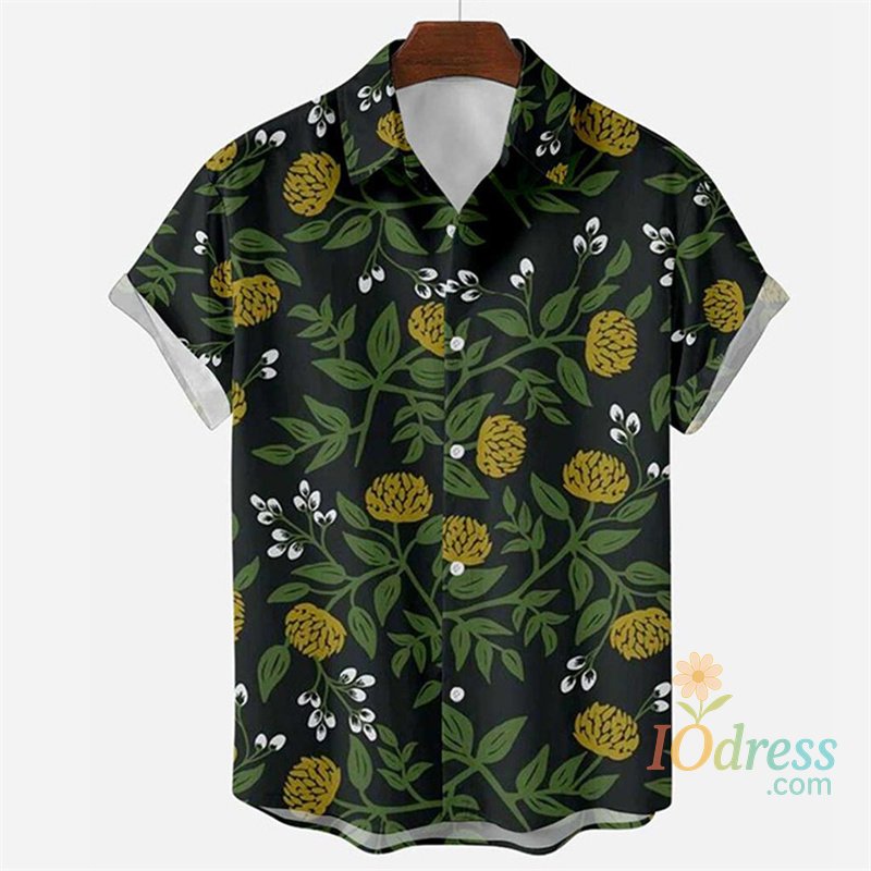 IO Menswear Popular Summer Hawaiian Shirt Men Cool 3d Printing Flower Leaves Shirts Lapel Collar Short Sleeves Button Beach Blouse Clothes