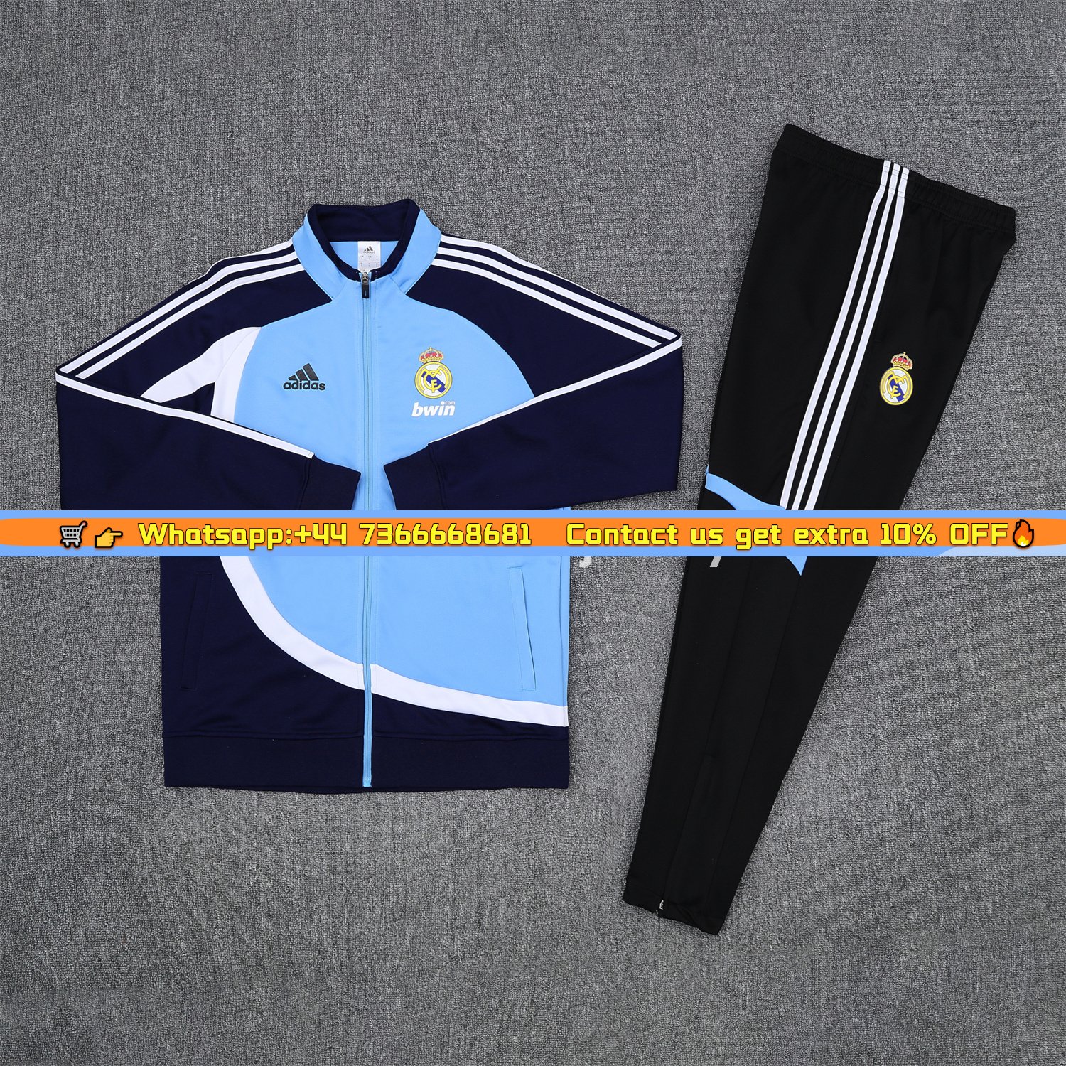 Real Madrid 25-26 Throwback Jacket Training Tracksuit - Blue Jackets & Black Pants