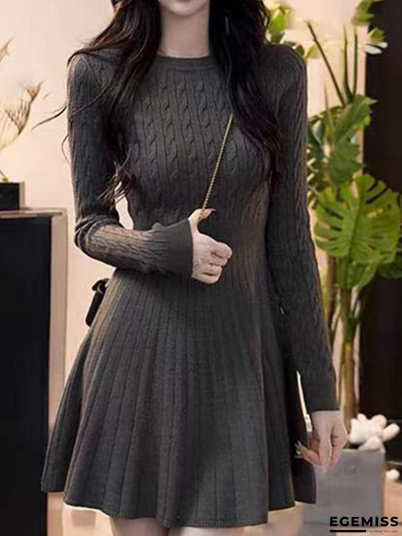 Women's Sweater Dress - Elegant Office to Party Outfit, Chic Everyday & Formal Dresses, Easy-Care Fabric for Year-Round Wear, Office Ready Attire, Textured Fabric | EGEMISS