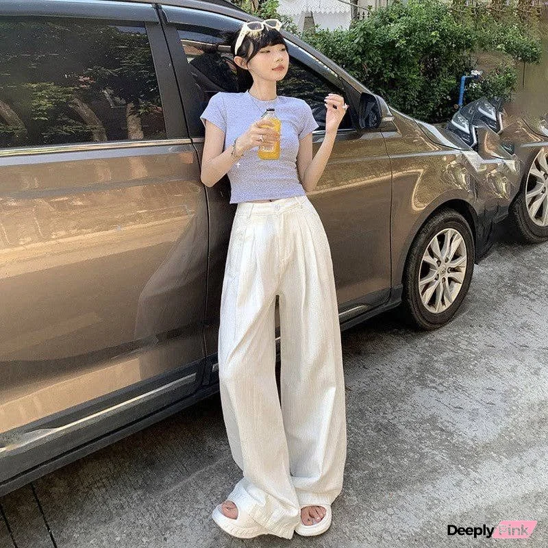 Vintage Loose Fit Wide Leg Jeans In Solid Color