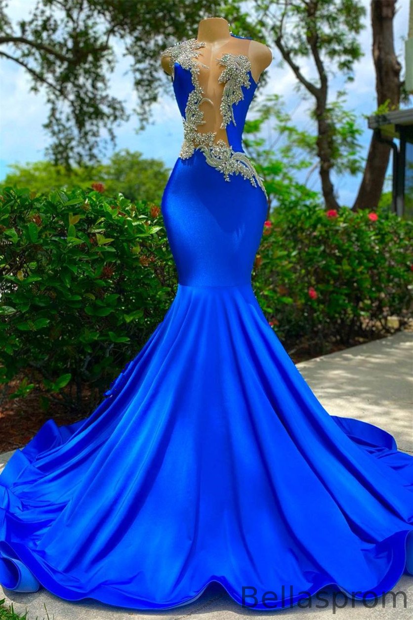 Bellasprom Royal Blue Mermaid Prom Dress Sleeveless Long With Appliques Beads Bellasprom