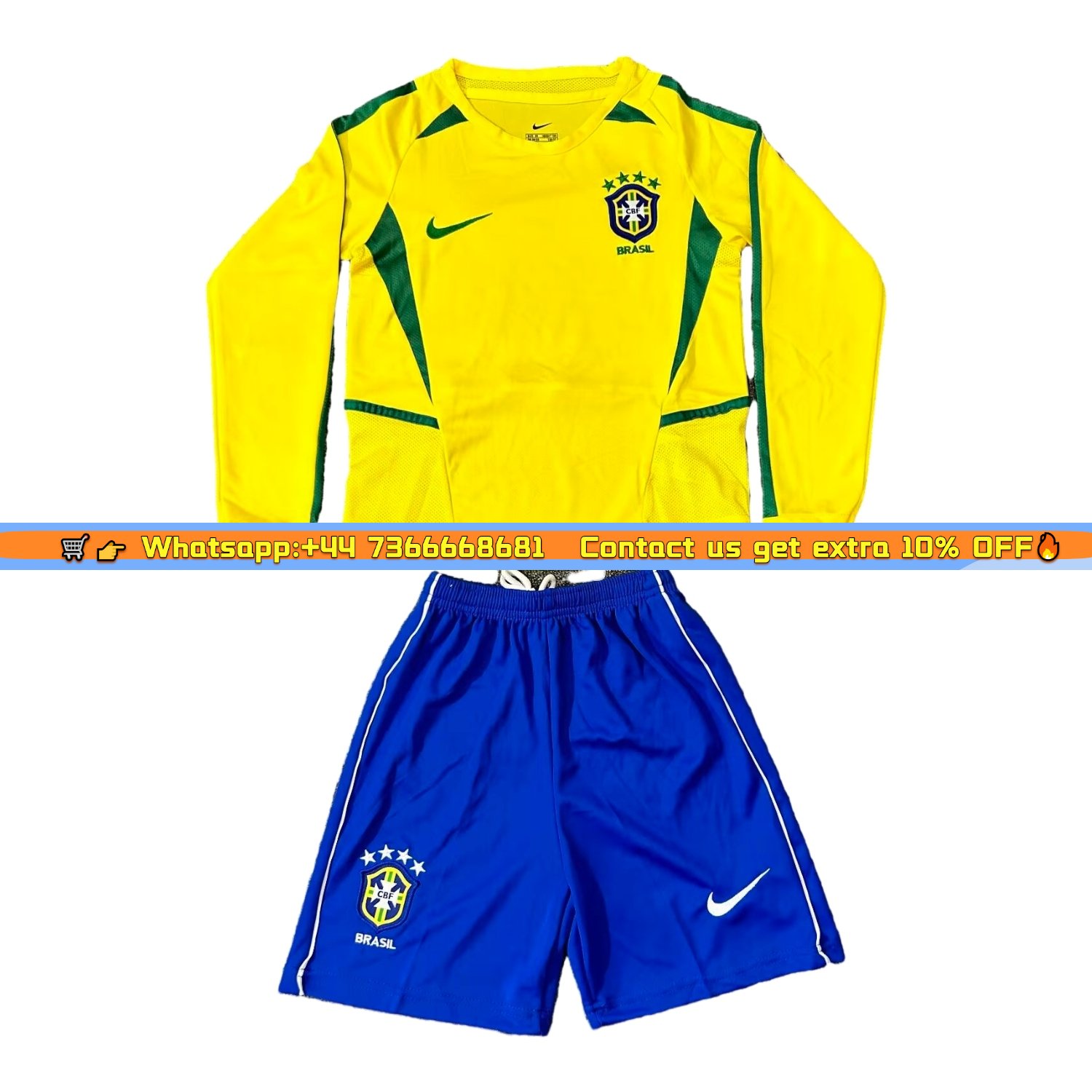 Retro Brazil 2002 Home Long Sleeves Kids Kit
