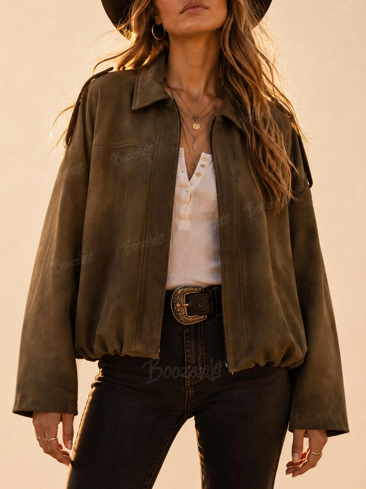 Perfect for Desert Road Trips &mdash; Oversized Drop-Shoulder Premium Faux Suede Women's FW26 Western Style Cropped Jacket