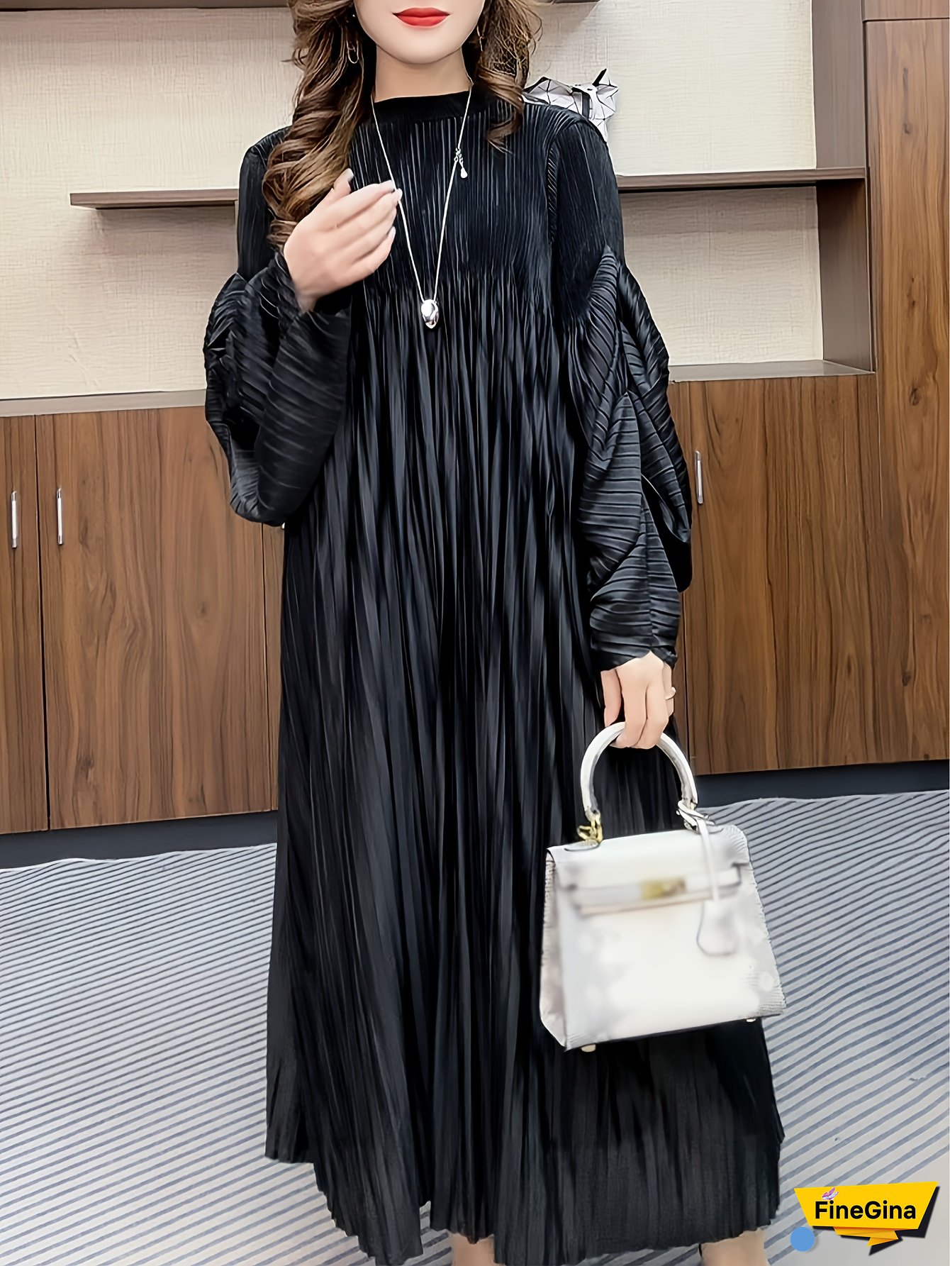 [Plus Size Elegant Maxi Dress] Plus Size Women's Elegant Maxi Dress - Flared Skirt, Machine Washable Formal & Everyday Office Party Outfit, Autumn Attire, Flowing Skirt, Comfortable Fit, Stylish Apparel For Fashion Lovers