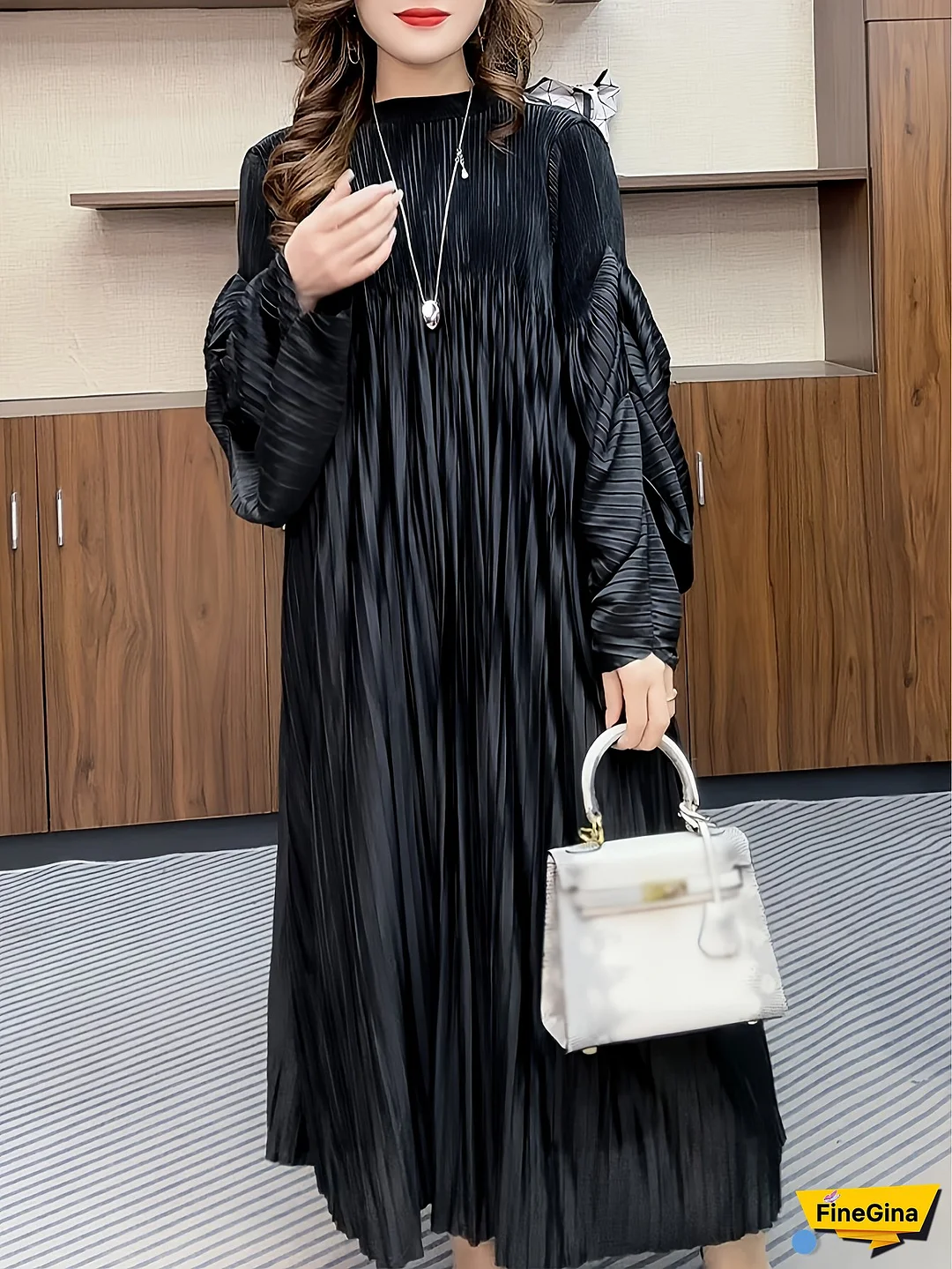 [Plus Size Elegant Maxi Dress] Plus Size Women's Elegant Maxi Dress - Flared Skirt, Machine Washable Formal & Everyday Office Party Outfit, Autumn Attire, Flowing Skirt, Comfortable Fit, Stylish Apparel For Fashion Lovers