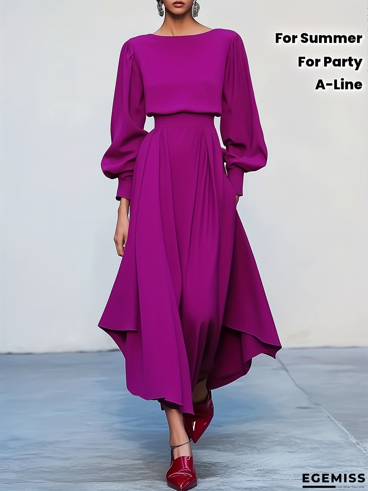 Women's Burgundy/Purple/Deep Pink/Black A-Line Floor-Length Evening Gown - Elegant Asymmetrical Boat Neck Floor-Length Dress with A-Line Silhouette, Floor-Length Formal Party Wedding Gala Evening Dress, Machine Washable, Structured Fit for Women | EGEMISS