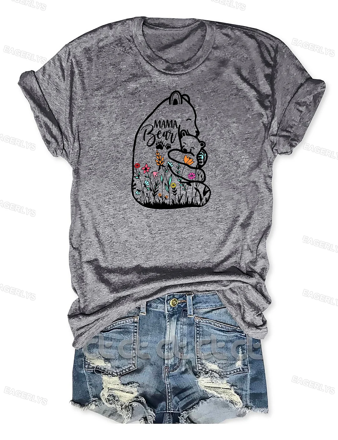 Eagerlys Mama Bear And Baby With Wildflowers T-Shirt Eagerlys