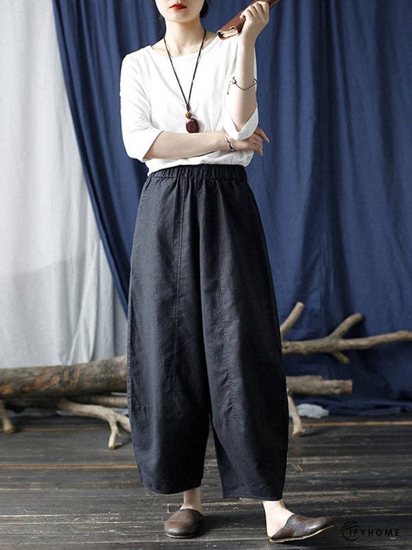 Simple Solid Color Elasticity Waisted Wide Leg Pants | IFYHOME