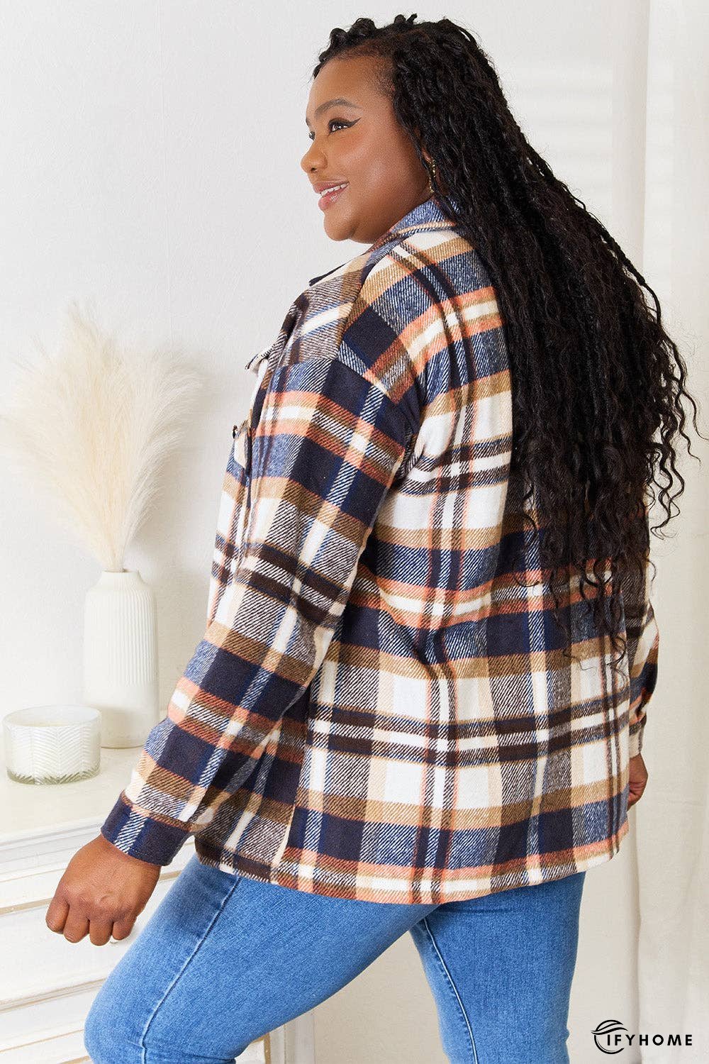 Double Take Plaid Button Front Shirt Jacket with Breast Pockets | IFYHOME