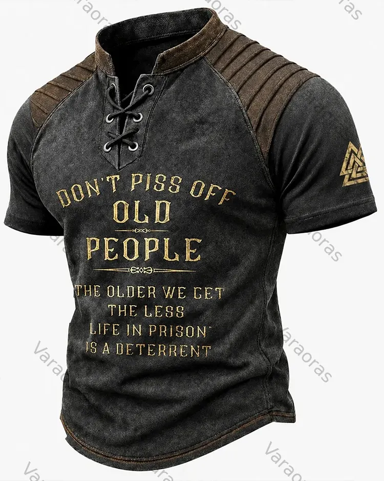 Men's Viking Print Short-Sleeve Henley T-Shirt 3099