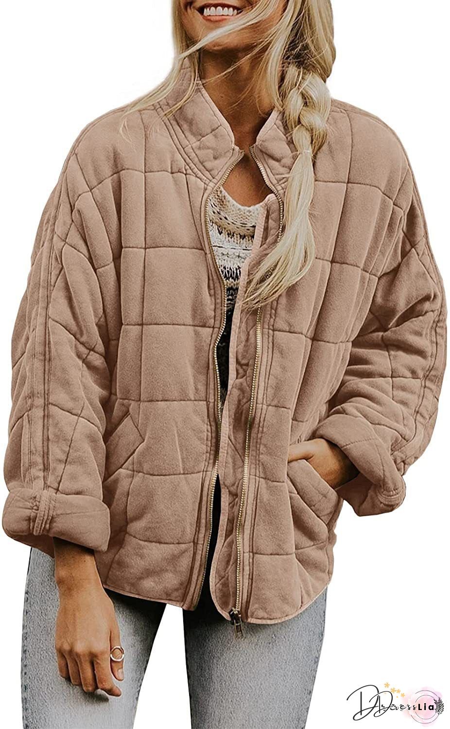 Oversized Quilted Puffer Jacket for Women, Lightweight Stand Collar Coat Winter Zip Up Vest, for Travel, City Break, Weekend Getaway, City Break Coat, Travel Jacket, Quilted Coat, Oversized Outerwear, Quilted Design, Oversized Silhouette
