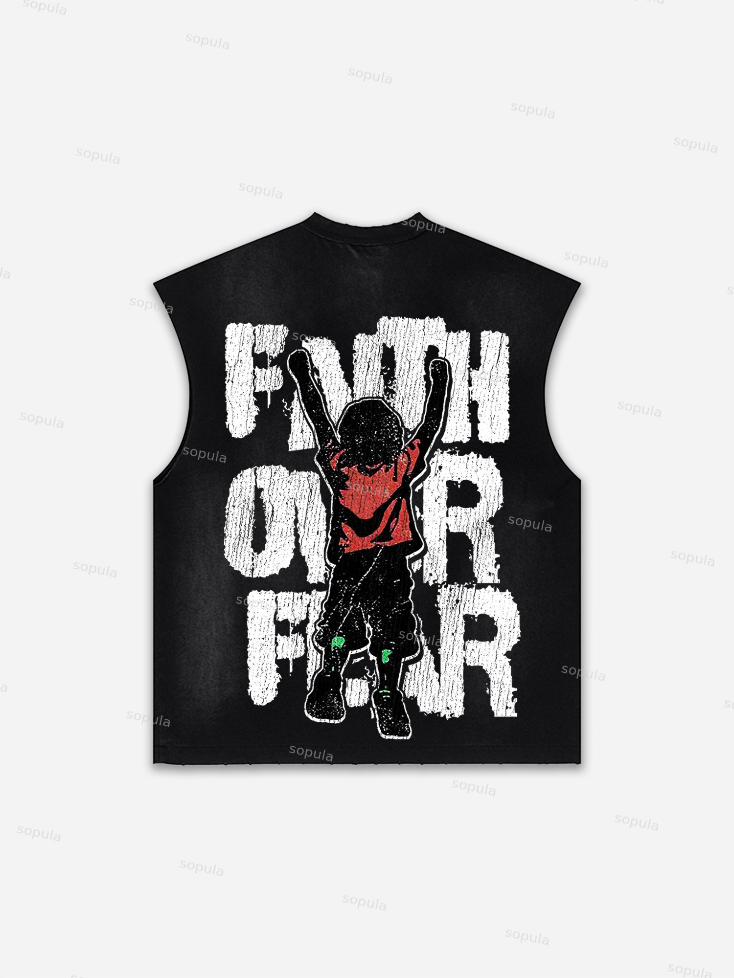 Faith Over Fear Child Print Distressed Tank Top