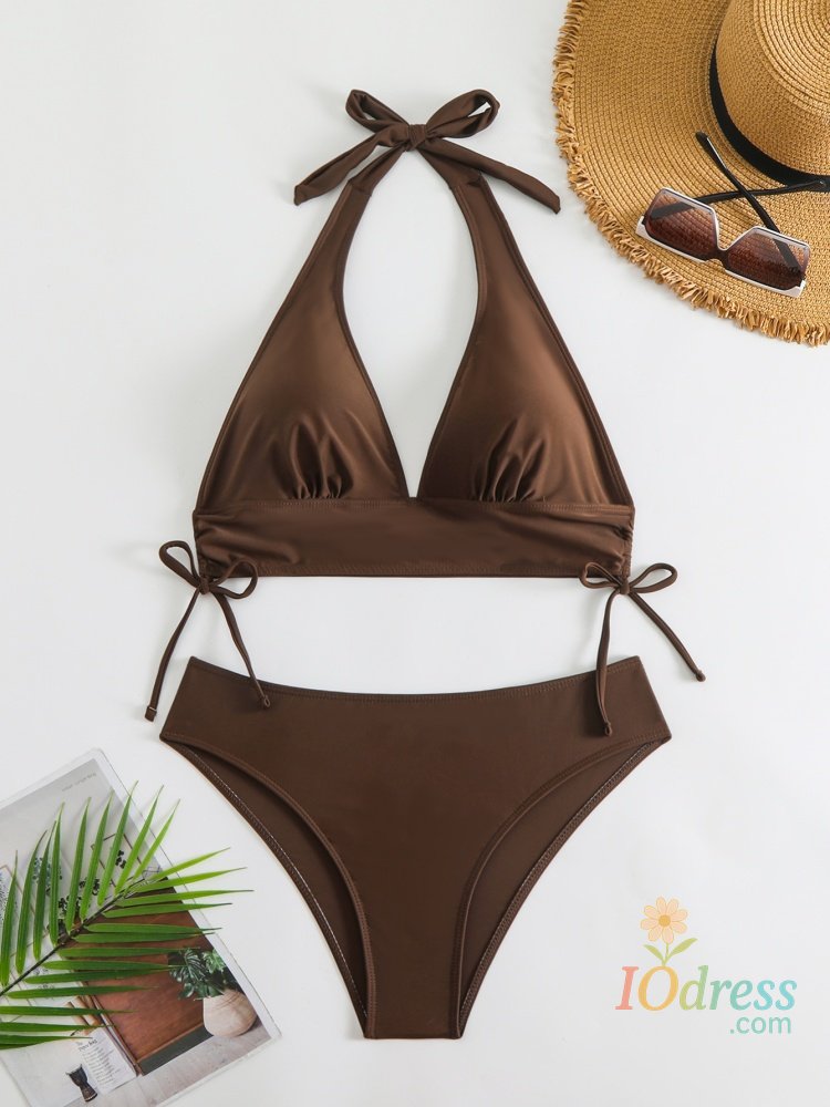 IO Dress Bikini Women Swimsuit 2025 New Solid Halter V Neck Bikinis Set Sexy High Waist Swimwear Summer Beachwear Bathing Suit For Female
