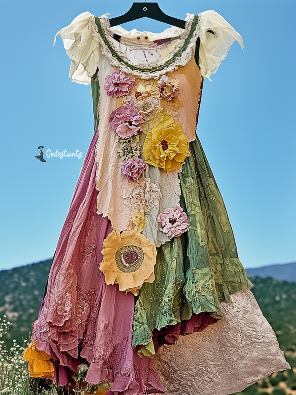 Summer colorful vacation patchwork contrast dress  4cad