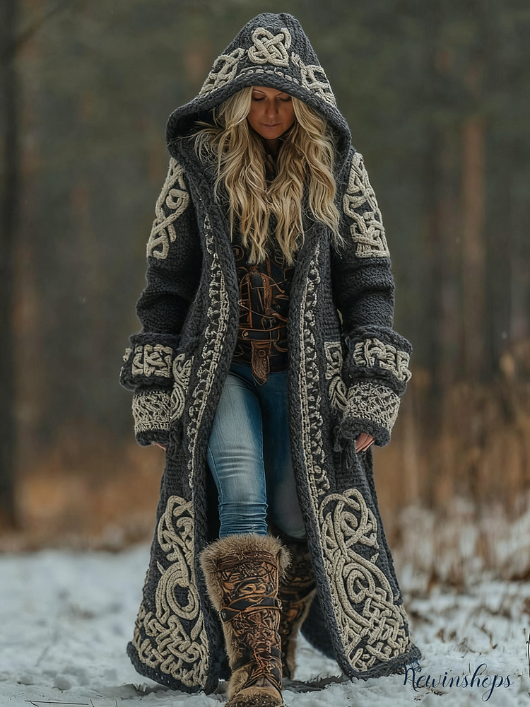 Women's Celtic Knot Art Hooded Knit Cardigan