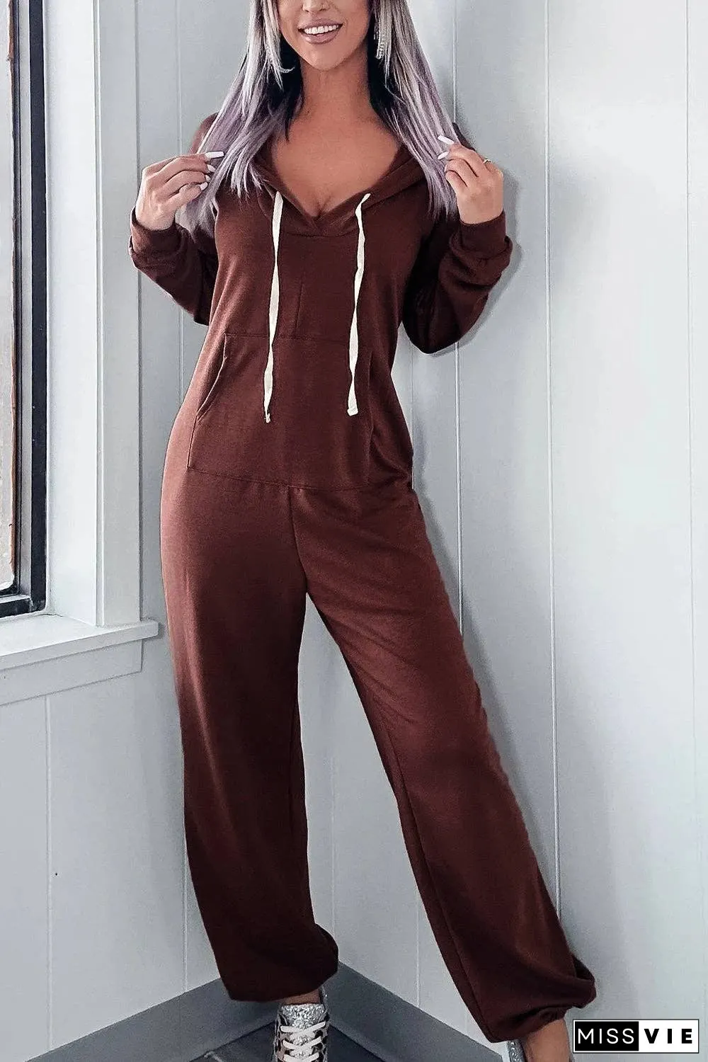 Full Size Drawstring Long Sleeve Jumpsuit