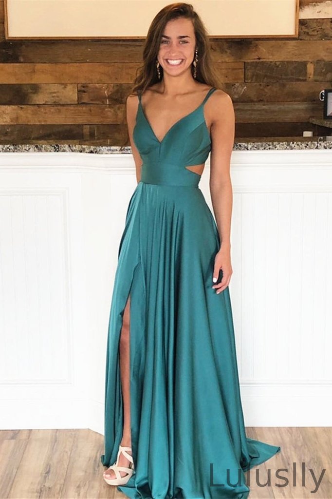 Luluslly Spaghetti-Straps Split Long Evening Dress On Sale
