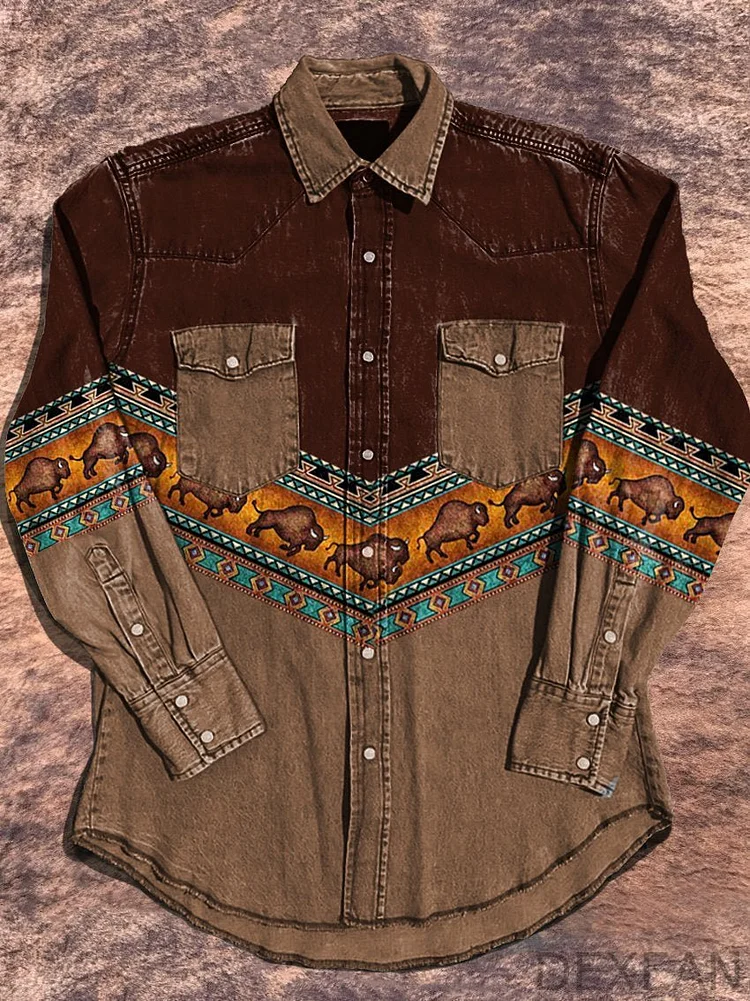 Vintage Western Ethnic Pattern Art Pattern Print Casual Shirt
