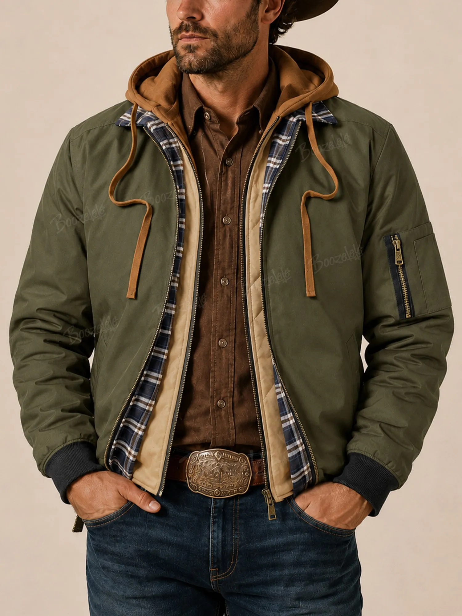 Perfect For A Weekend Farm Stroll &mdash; 2026 Fall/Winter New Arrival: Hooded Faux Two-Piece Style Zippered Sleeve Pockets, Soft And Skin-Friendly Men'S Shirt Jacket