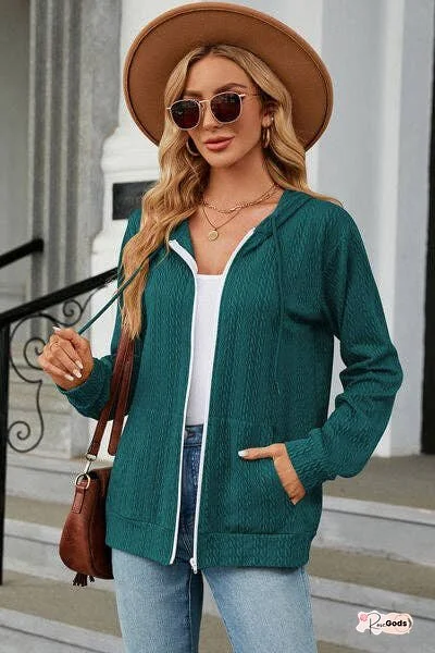 Drawstring Zip Up Long Sleeve Hoodie