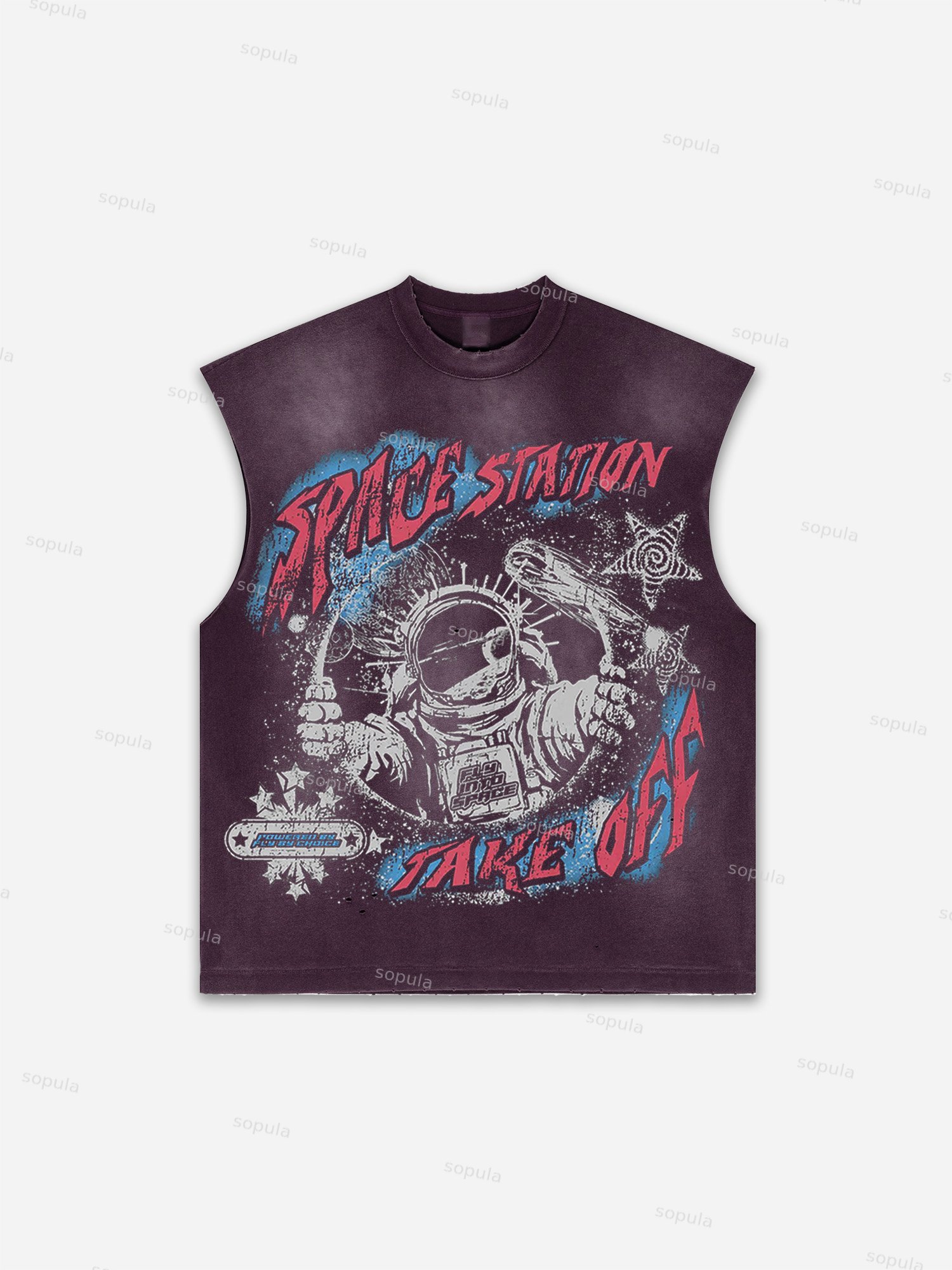 Sopula Men's Fly By Choice X Spacestation Graphic Print Distressed Tank Tops Sleeveless Shirts