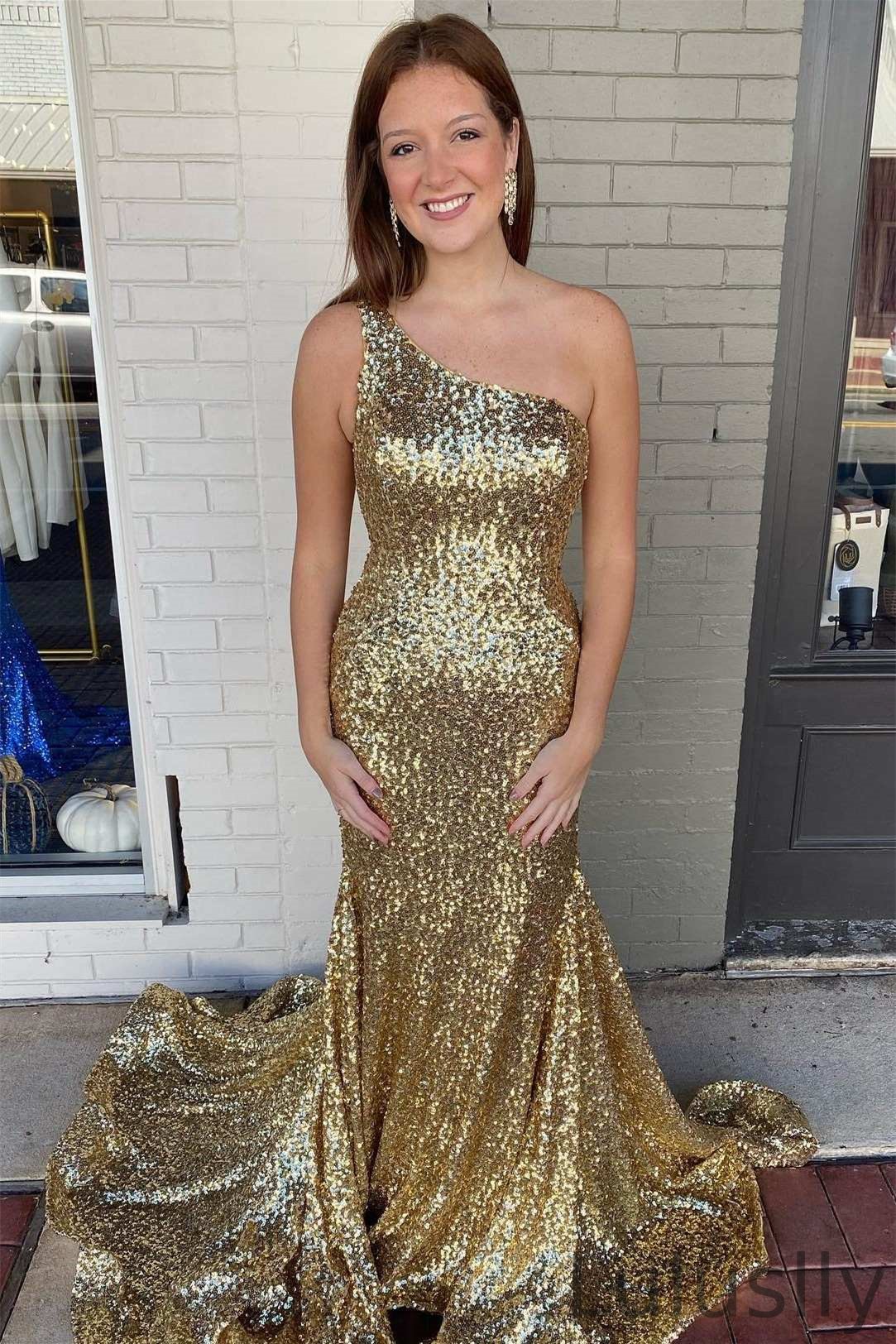 Luluslly One Shoulder Mermaid Prom Dress With Sequins