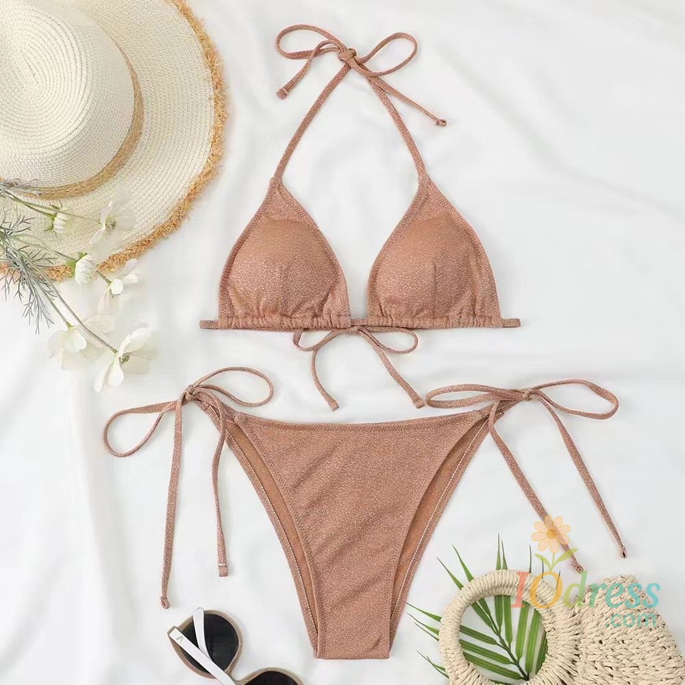 IO Dress Shiny bikini set triangle bikini bandage swimsuit ladies two-piece swimsuit summer bikini new beachwear