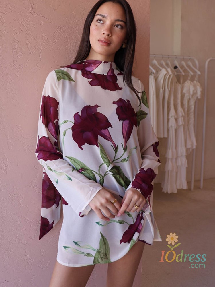 IO Dress JULISSA MO Chiffon Sexy See Through Bandage Women Dress Long Sleeve Round Neck Dress Summer Slim Elegant Vacation Beachwear 2025 IO Dress