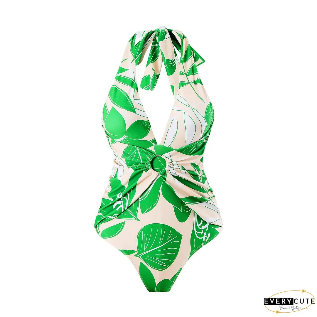 Green Floral One Piece Swimwear with Cover Y166