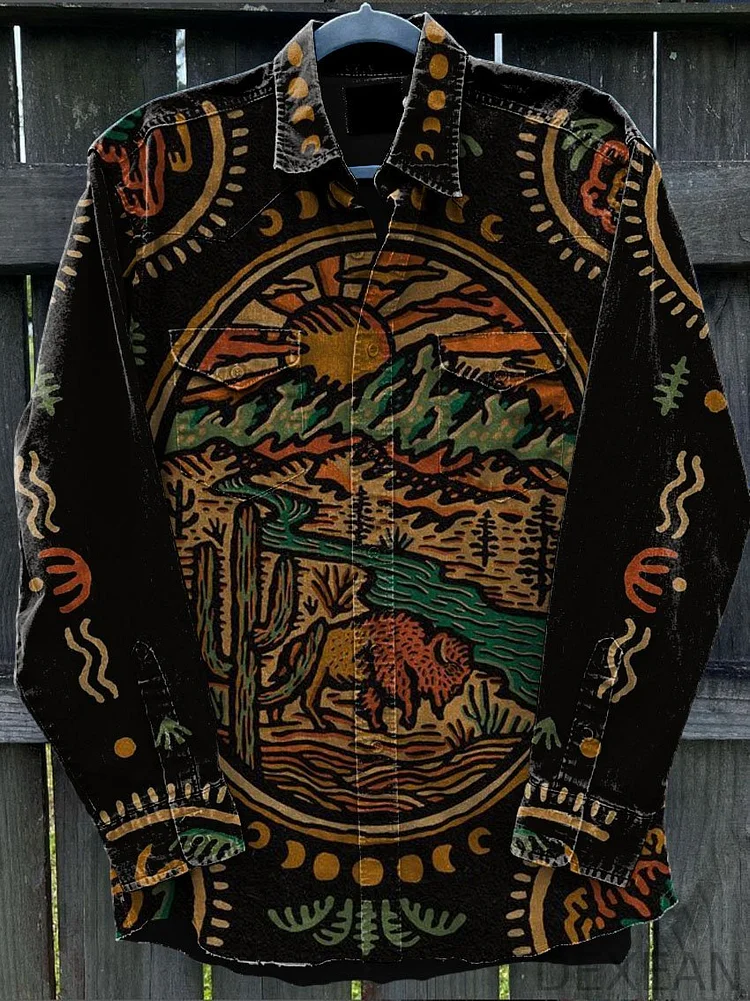 Black Western Graffiti Vintage Print Casual Shirt