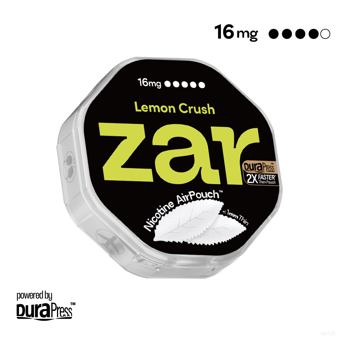 US Buy zar Oral Nicotine AirPouch Lemon Crush Flavor Fruit Flavour 16mg nicotine options 20 pcs per can Price USD 4.9 multi-buy up to 30% discount off Freshest Nicotine Pouches zar pouches nicotine strip snus nicotine pouch dosh pouch