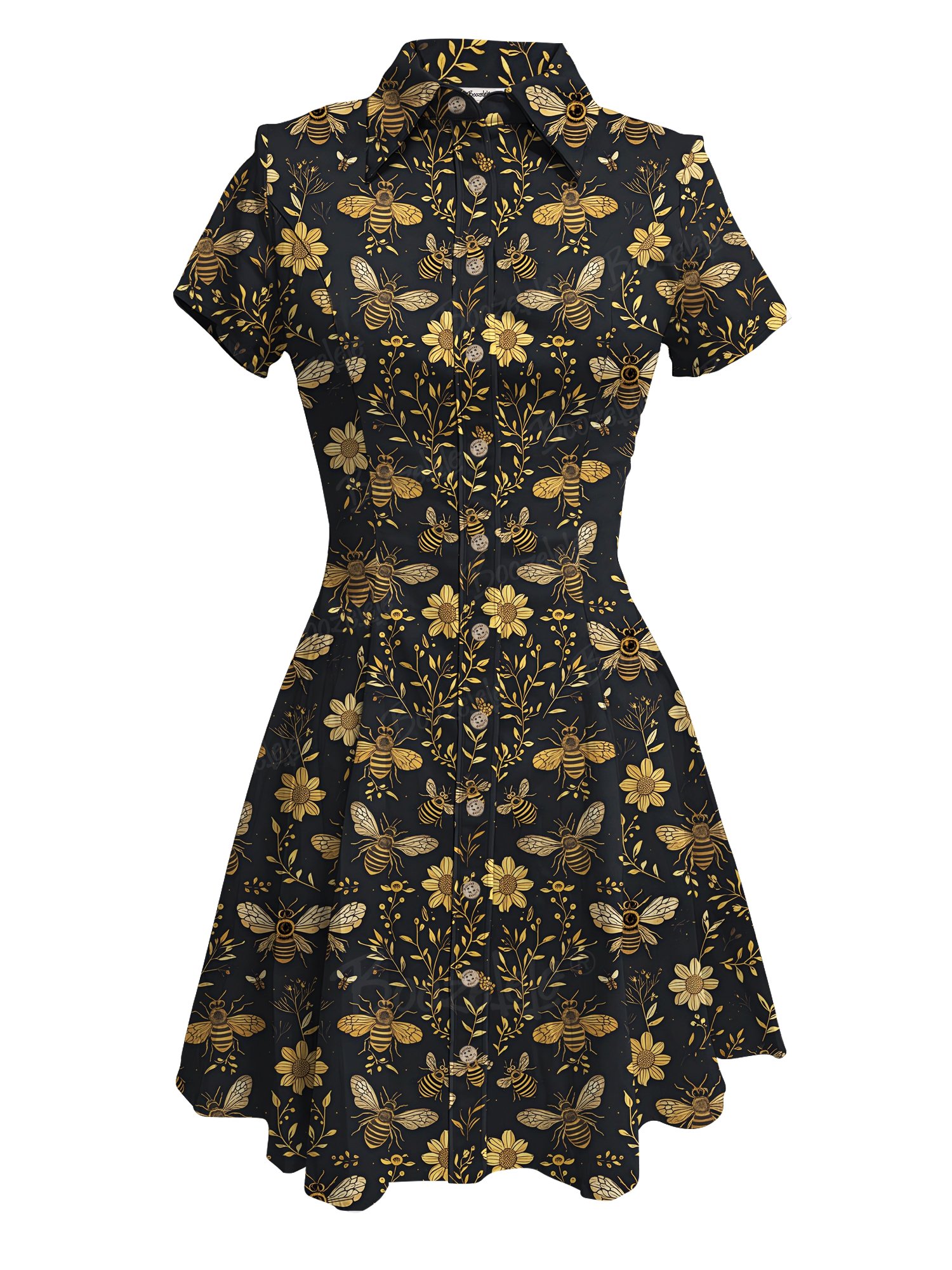 Retro Bees And Flowers - 100% Cotton Dress