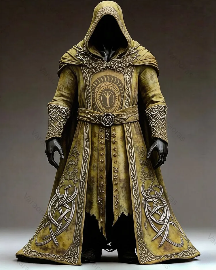 Men's Summer Fashion Hippie Style Star and Moon Print Linen Hooded Cape 3144