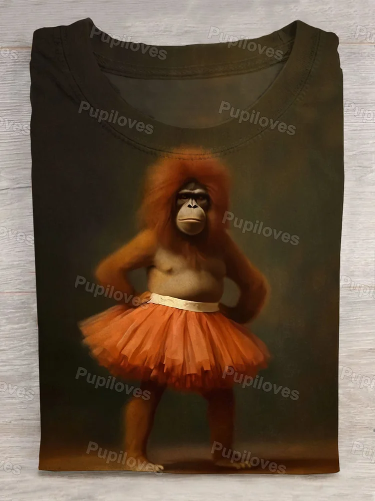 Pupiloves Pupiloves  Orangutan in a tutu Art Printt T-shirt