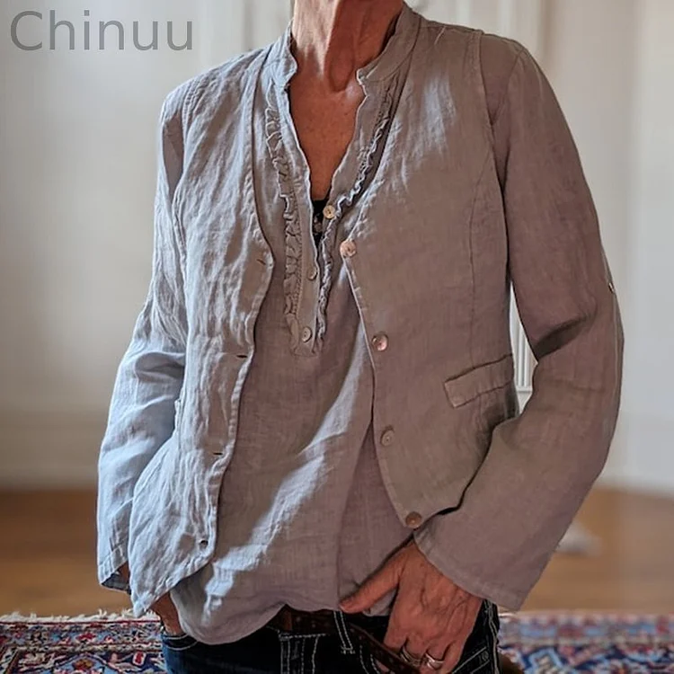 Women'S Vintage Simple Linen Blend Classic Vest