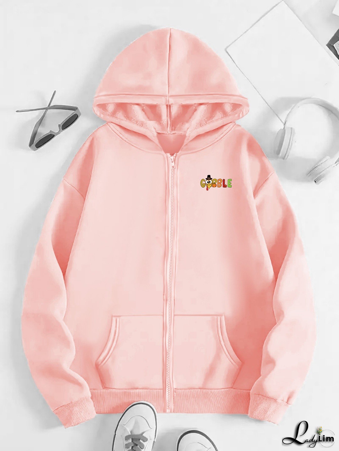 Women's Fleece Hooded Zip-Up Jacket with Christmas Cookie Lettering & Kangaroo Pocket - Cozy Winter Coat, Slim-Fit Casual Sweater Vest, Machine Washable Long Sleeve Hoodie for Fall, Xmas Parties (Grey)