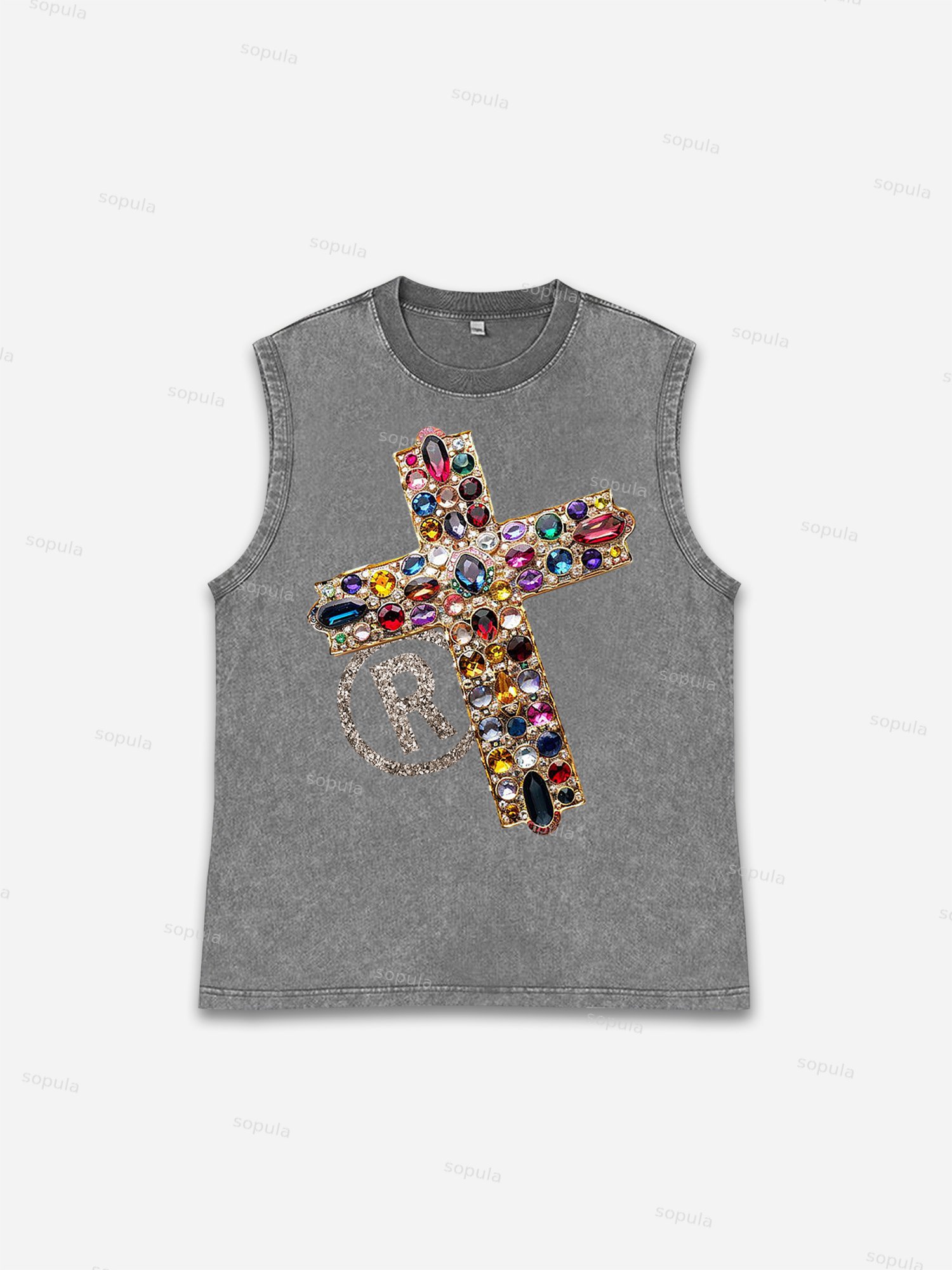 Sopula Men's Diamond Cross Graphic Acid Washed Sleeveless Tank Top