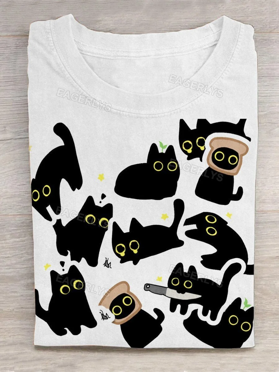 Eagerlys Cat  Art Print Casual T-Shirt Eagerlys
